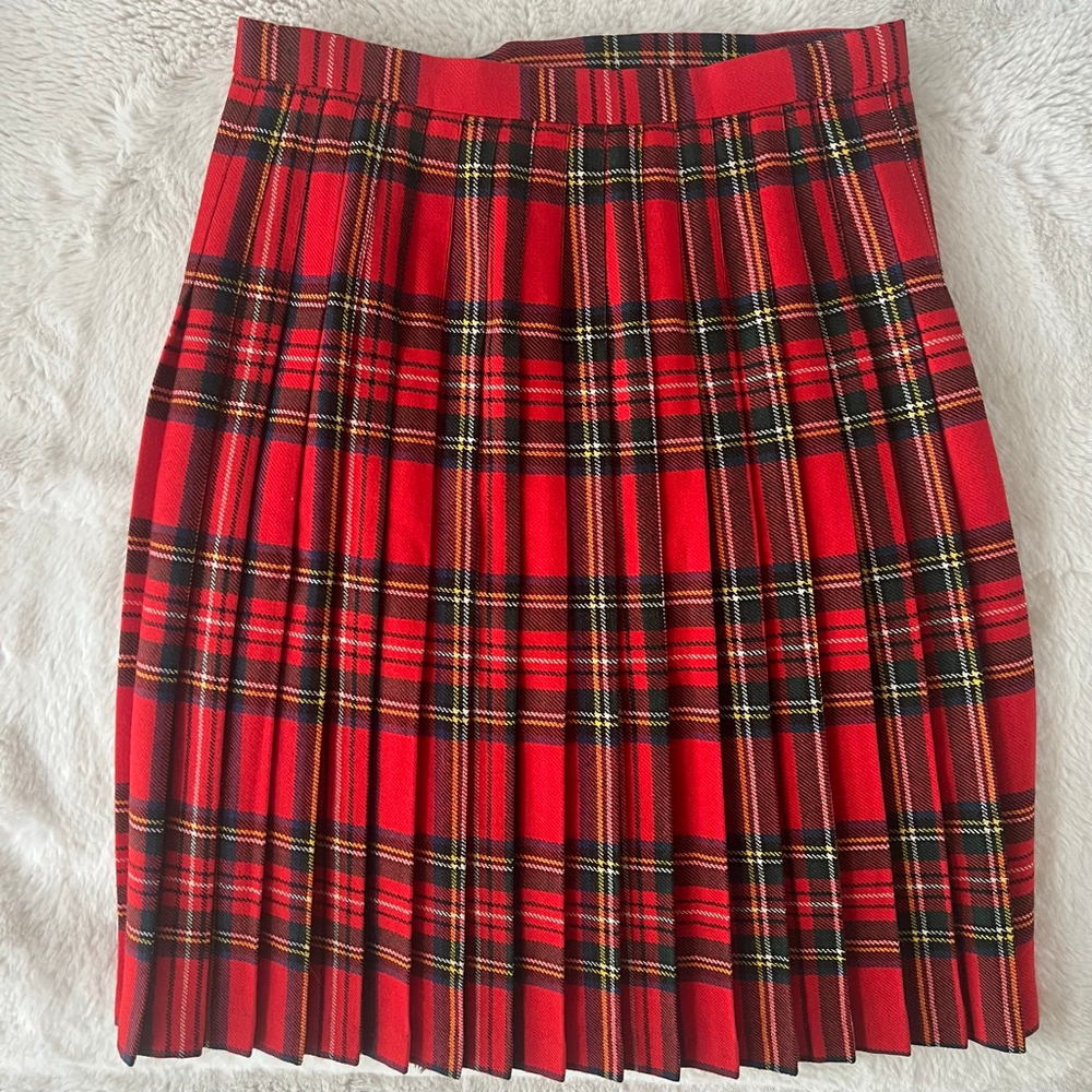 Women's Scottish Clanwear Red Black Plaid Pleated Wool Skirt Size 12 - Picture 5 of 7